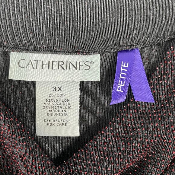 Catherines Top 3XP Black Red Tinsel Holiday Formal Party Shimmer Sparkle Date - Picture 14 of 16